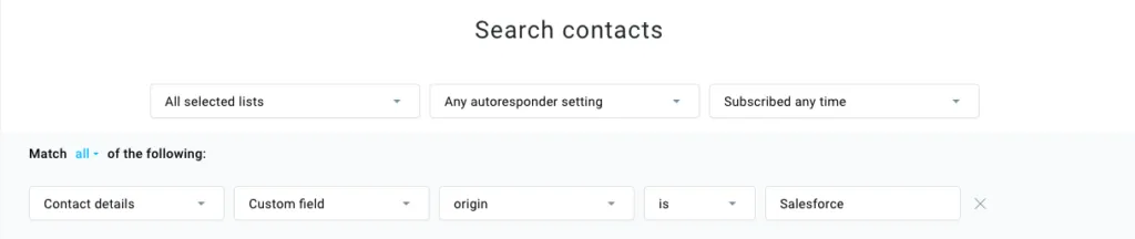 Conditions selected for search by custom field.