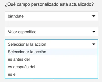 Valor específico - seleccionar la acción.