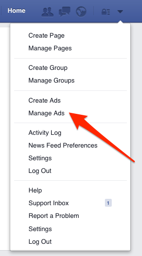Facebook menu.