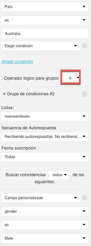 Grupo de condiciones con O.
