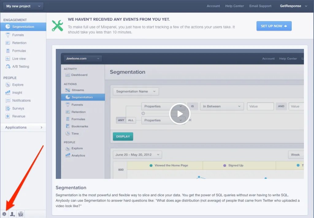 Mixpanel dashboard.