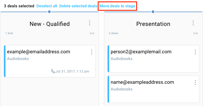 moving selected deals from different stages.