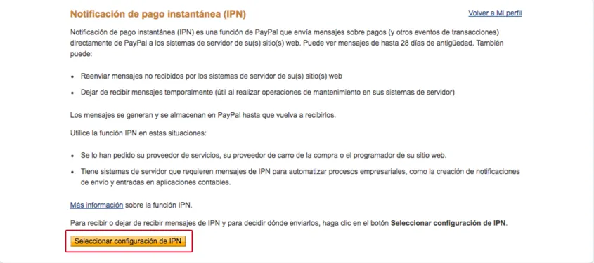 Seleccionar configuración de IPN.