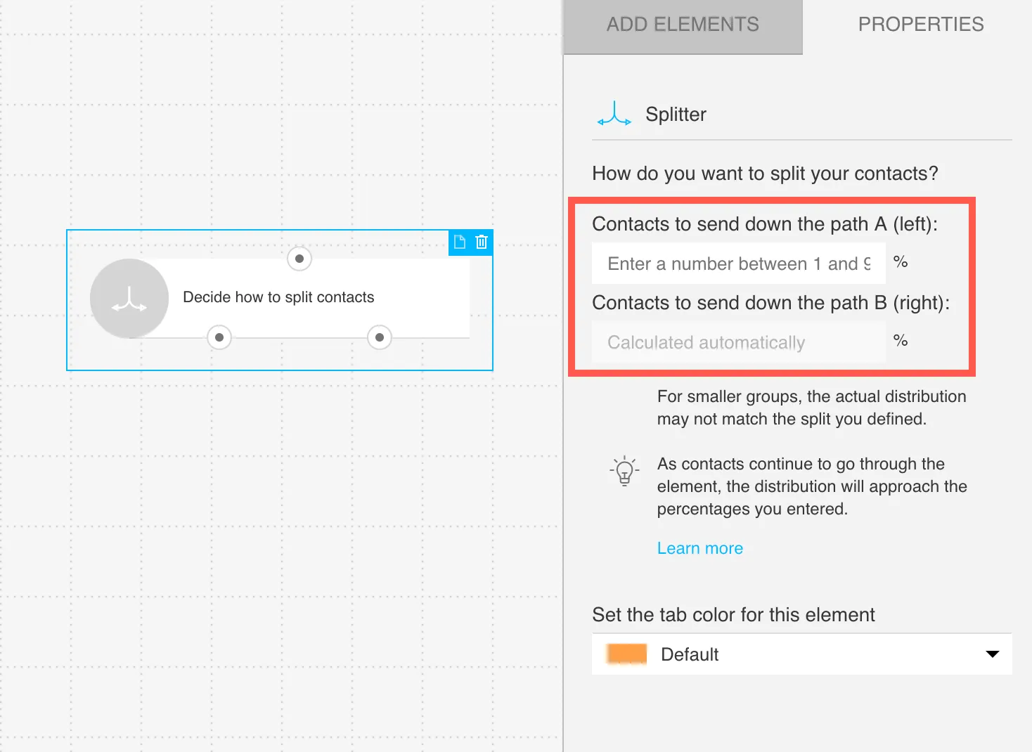 splitter setting up properties.