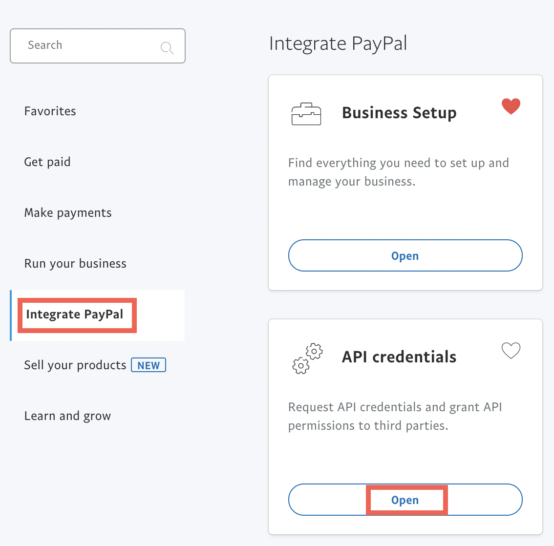 api credentials in paypal.