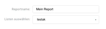 Eingabefeld für Reportnamen und Listenauswahl.