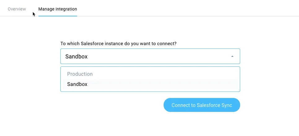 Salesforce Integration Auswahl Sandbox.