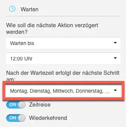 Warten Aktion Auswahl der Wochentage.