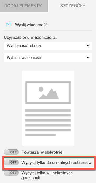 wyślij wiadomość do unikalnych kontaktów.