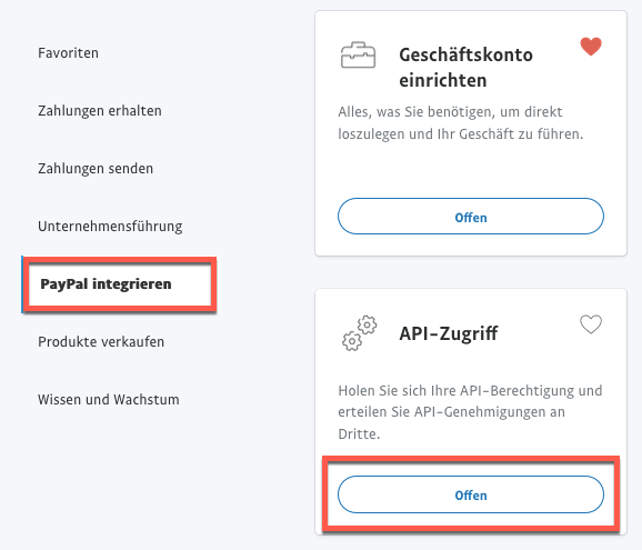 Auswahl API-Zugriff.