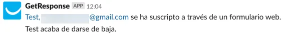 Notificación de suscripción y dado de baja.