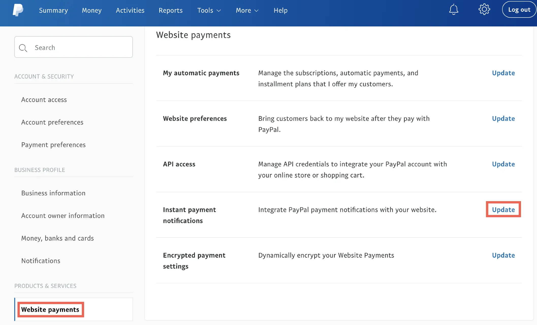 PayPal website payments.