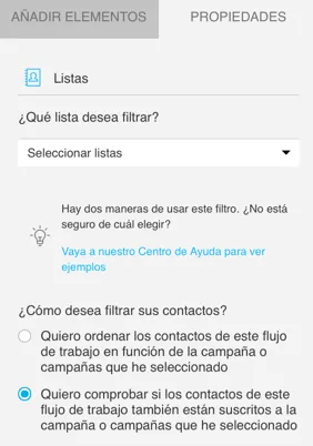 Seleccionar como usar el filtro Listas.