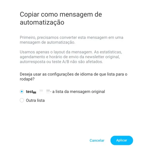 Uma janela de confirmação convertendo uma mensagem é mostrada