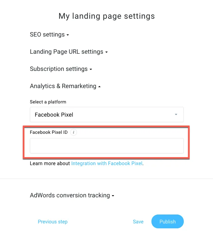 Facebook Pixel location in GetResponse landing pages