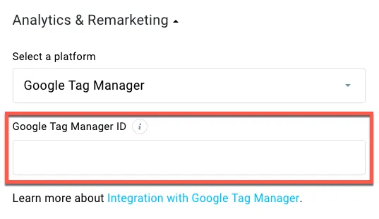 tag manager landing page settings.