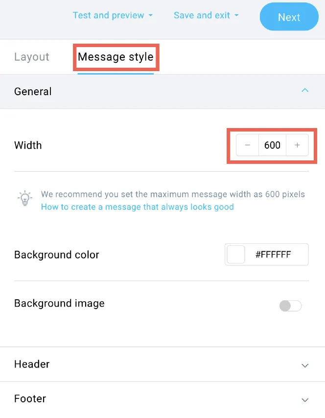 message width settings.