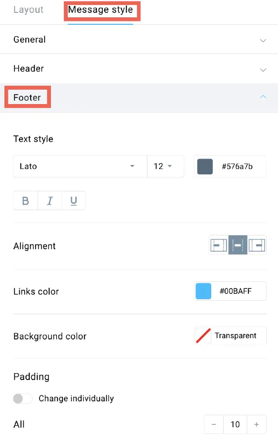 footer settings.