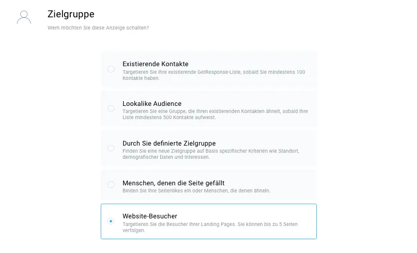 Auswahl Zielgruppe Website-Besucher.