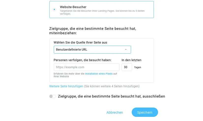 Auswahl Zielgruppe benutzerdefinierte URL.