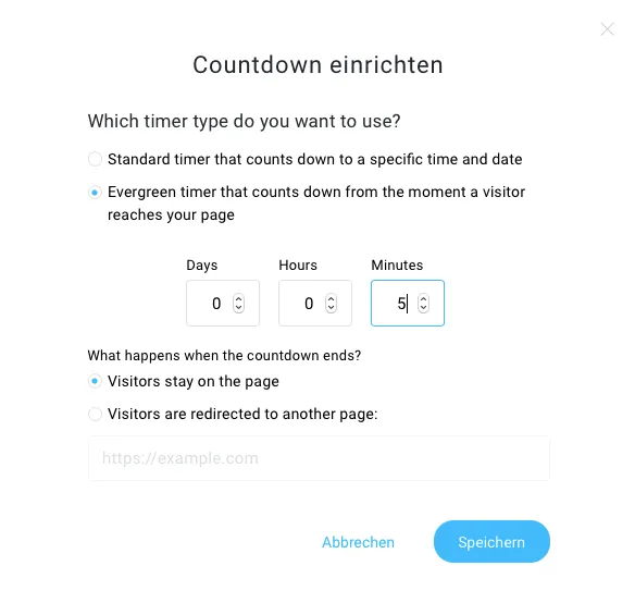 Countdown Timer einrichten.