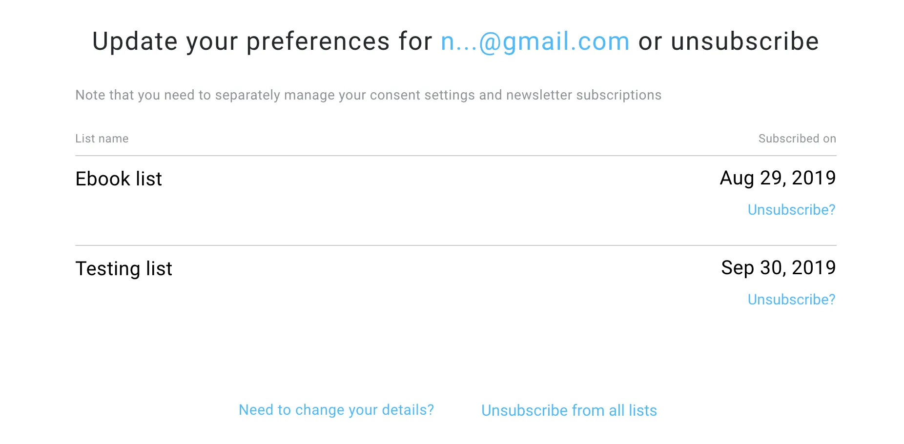 unsubscribe list.