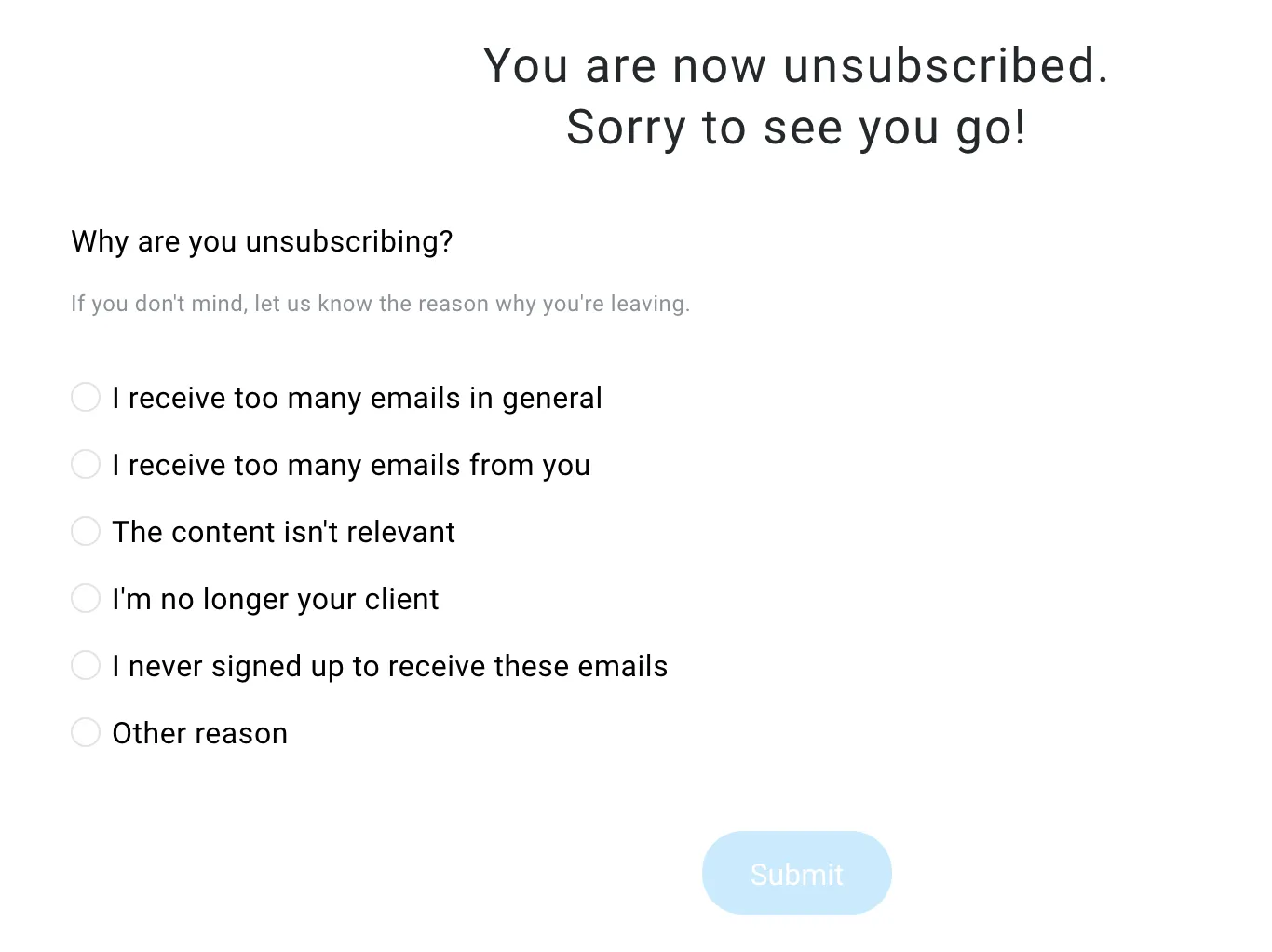 unsubscribe reasons.