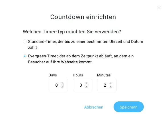 Einstellungen des Countdown Timers.