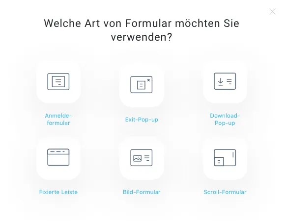 Übersicht Formulartypen für Pop-Up Formulare.