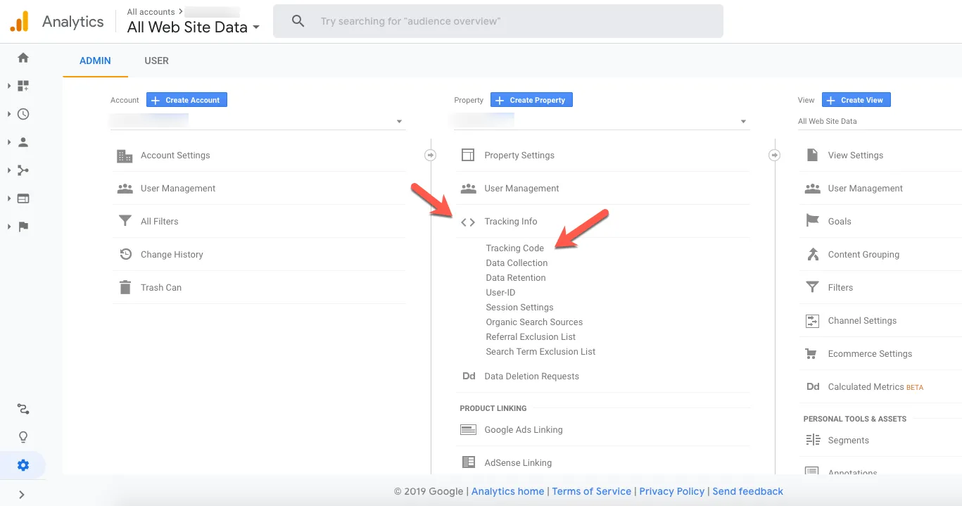 analytics tracking info menu.