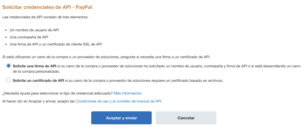 Solicitar credenciales de API.