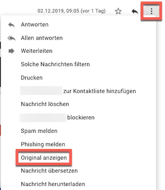 E-Mail-Header in Gmail anzeigen.