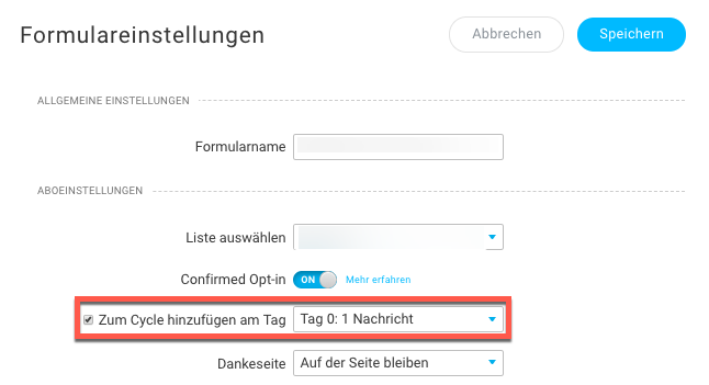 Autoresponder Einstellungen im Formular Editor.