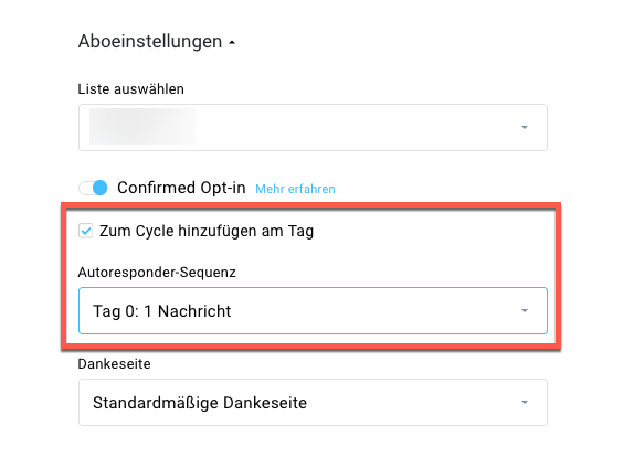 Landing Page Autoresponder Einstellungen.