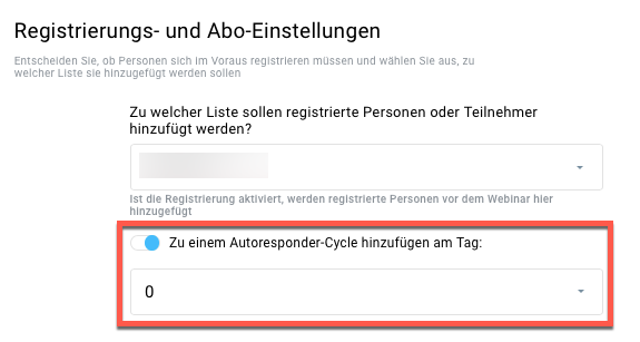 Webinar Einstellungen Autoresponder.