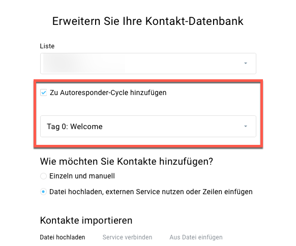 Kontakte hinzufügen Einstellungen Autoresponder.