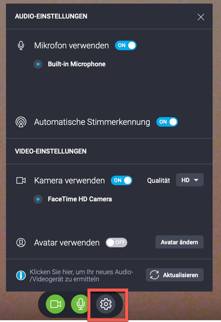 Audtio- und Videoeinstellungen.