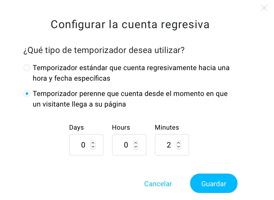 Configurar la cuenta regresiva.