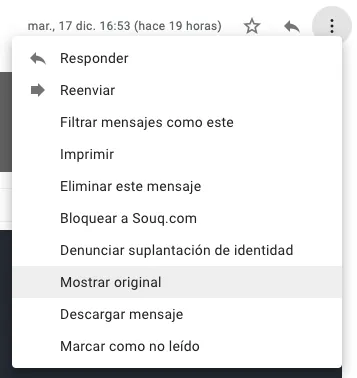 Mostrar original en Gmail.