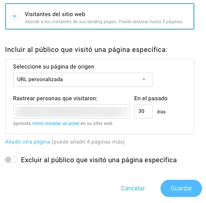 Incluir al público que visitó una página especifica.