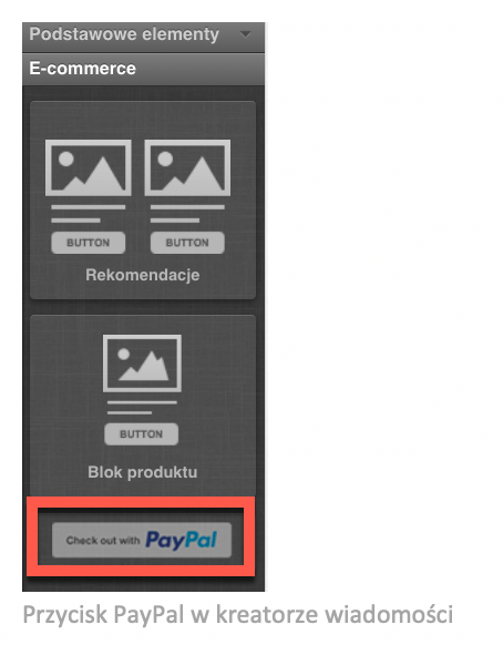 Przycisk PayPal w kreatorze wiadomości.