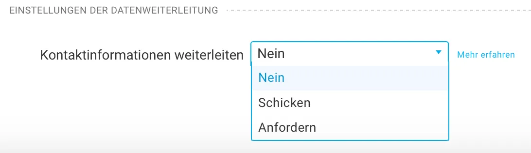 Einstellungen der Datenweiterleitung im Formular.