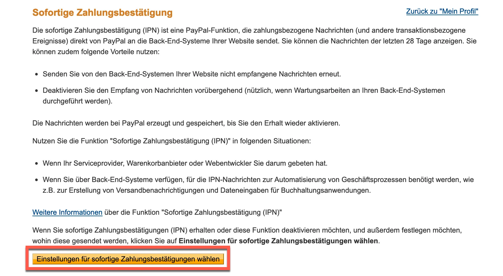 PayPal Auswahl sofortige Zahlungsbestaetigung.