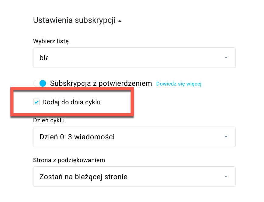 Dodaj do dnia cyklu.