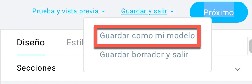 Guardar como modelo en editor.