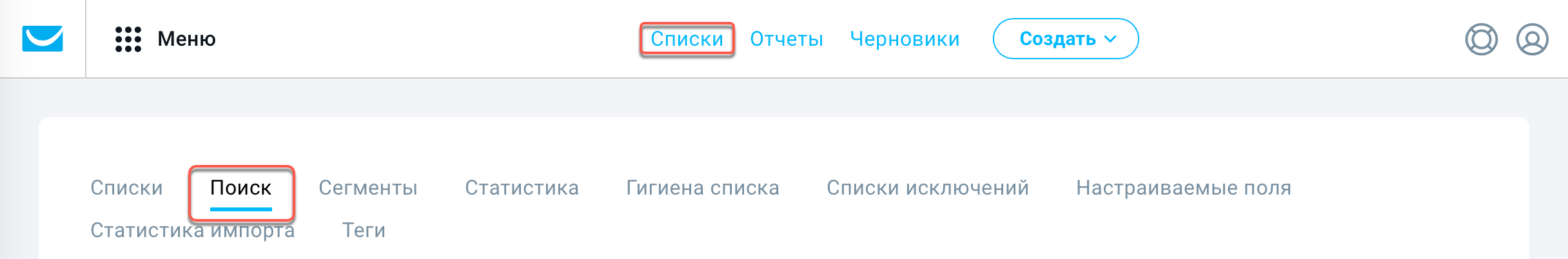 Кнопка поиска на панели инструментов.