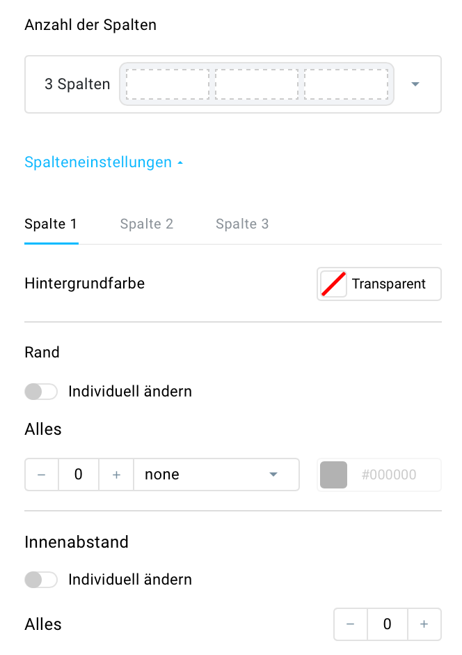 Auswahl Spalteneinstellungen.