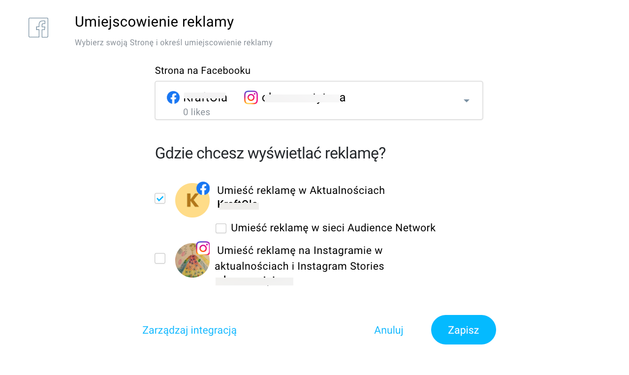 Umieszczenie reklamy na Facebooku i Instagramie.