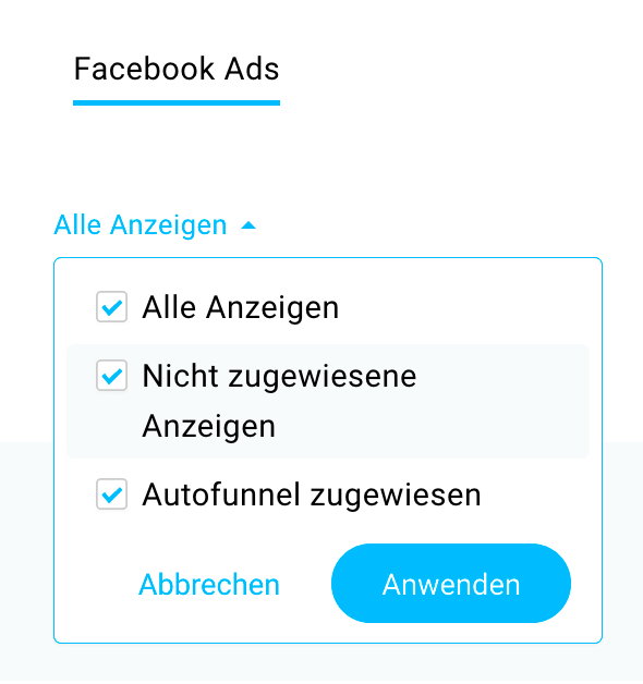 Facebook Ads Anzeigen listen.