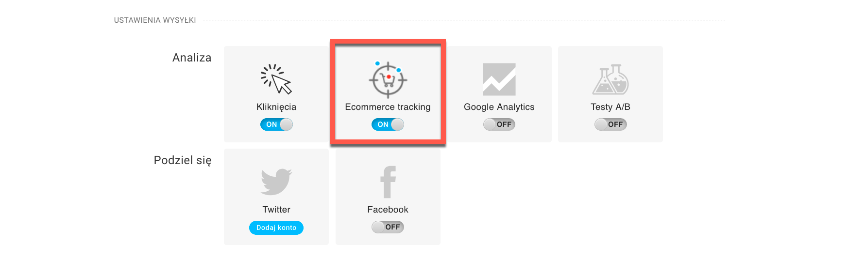 Włączanie opcji ecommerce tracking.